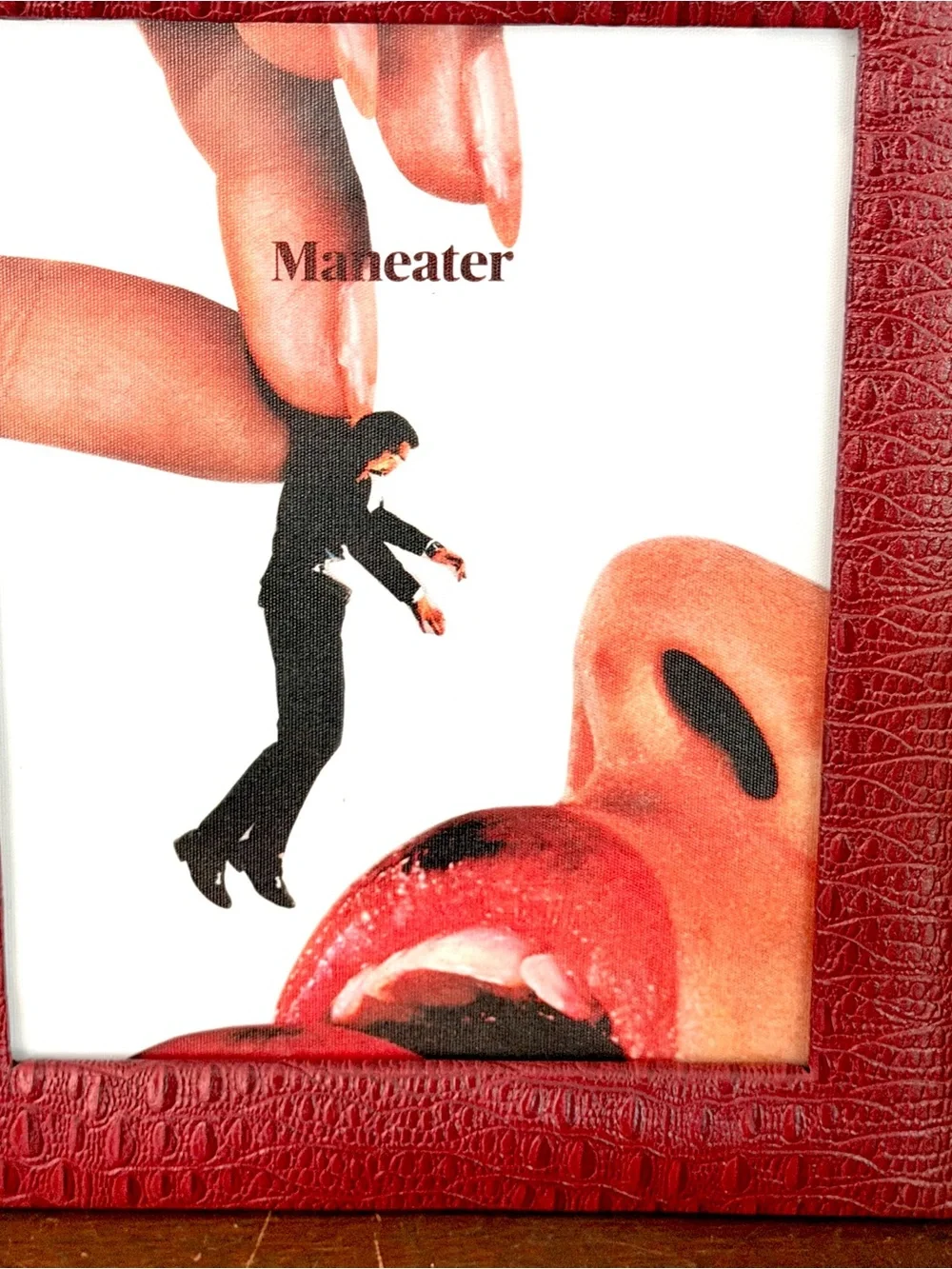 Maneater Canvas Art Print Red Faux Crocodile Snakeskin Framed Wall Hanging Art